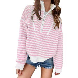 Women’s Ribbed Knit Half Zip Sweater 100% Acrylic Casual Lightweight Top
